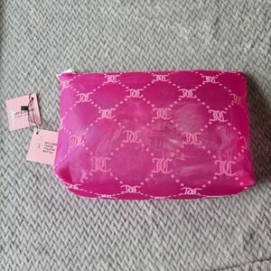 Juicy Couture Makeup Cosmetic Bag Hot Pink Mesh Monogram with Travel Bottle